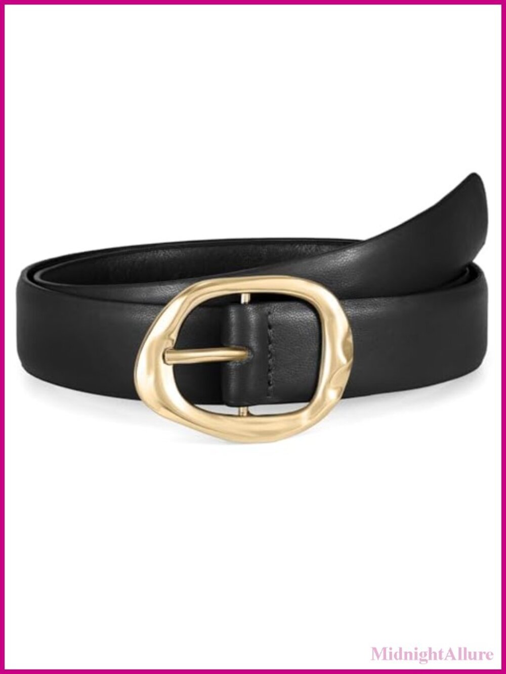 Faux Leather Belt with Gold Buckle for Women, Adjustable Waist Belt for Jeans